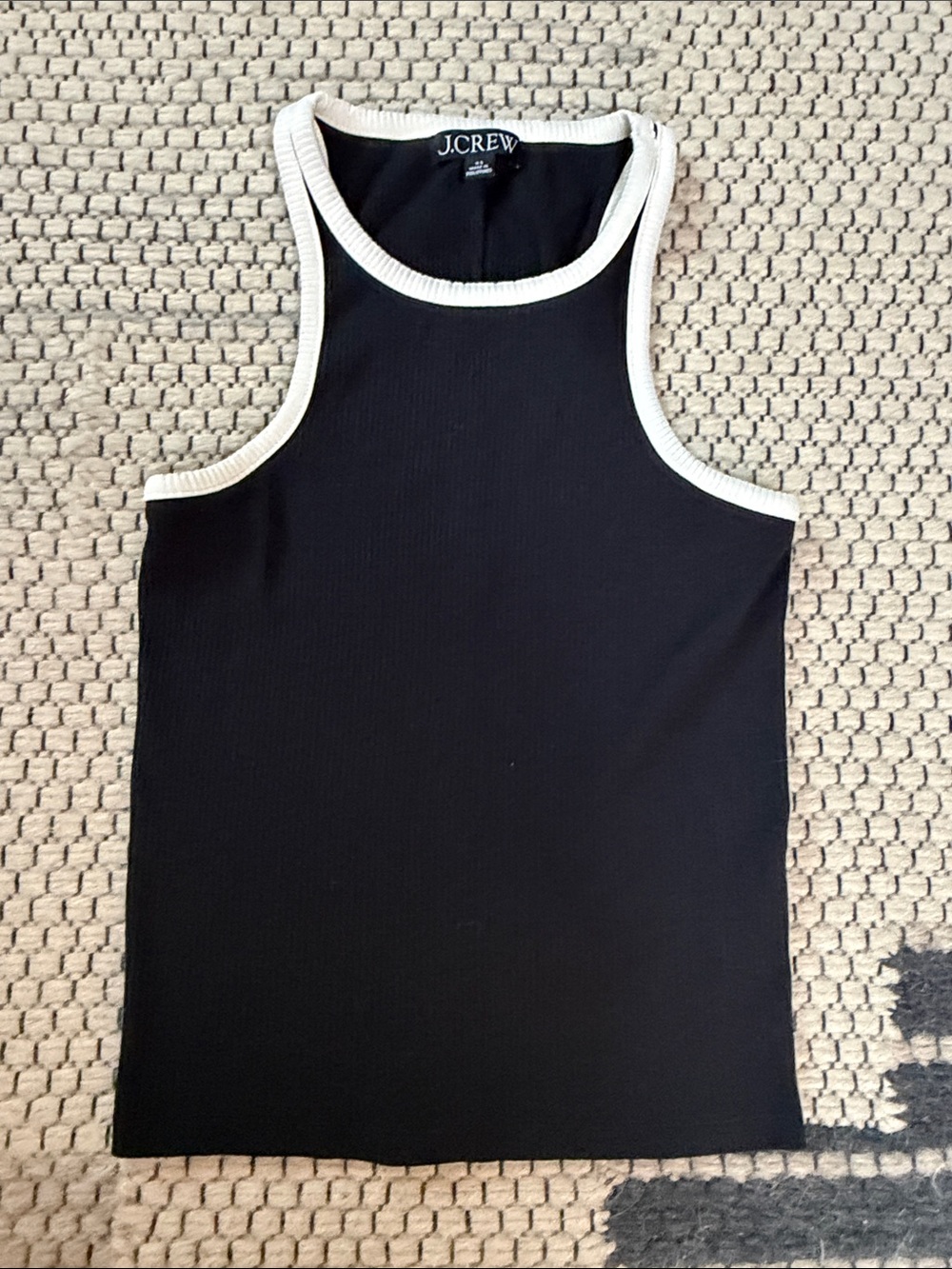 J. Crew Black Ribbed Tank with white Trim